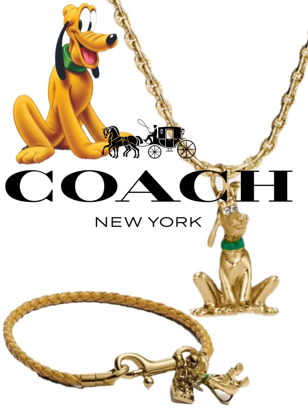 Disney X Coach Pluto Gold Plated And Braided Friendship Bracelet And Necklace